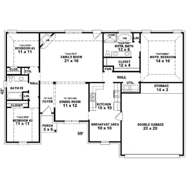 Southern House Plan First Floor - Atterbury Ranch Home 087D-0123 - Search House Plans and More