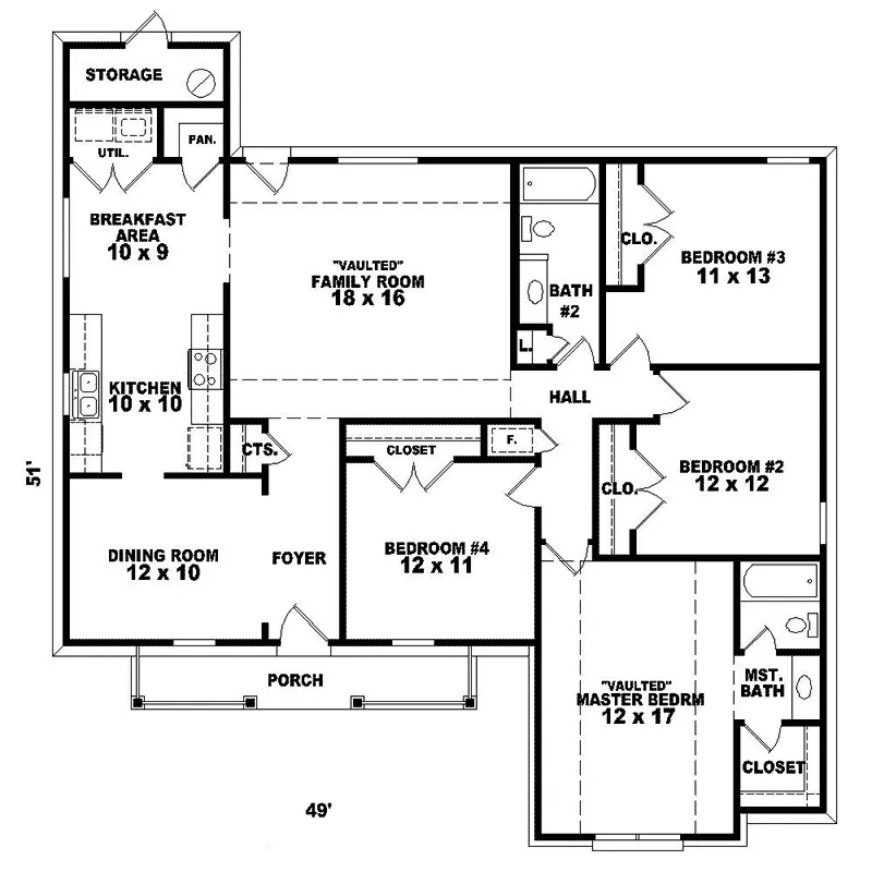 Southern House Plan First Floor - Panhorst Country Ranch Home 087D-0138 - Shop House Plans and More