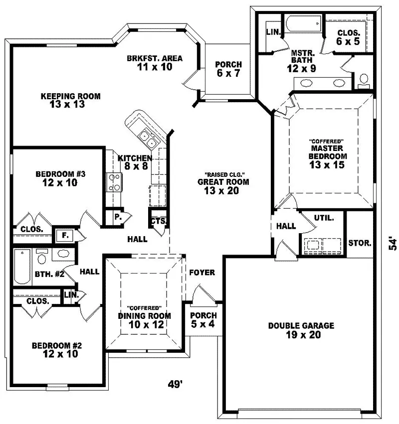 Southern House Plan First Floor - Gray Hollow Country Ranch Home 087D-0143 - Search House Plans and More