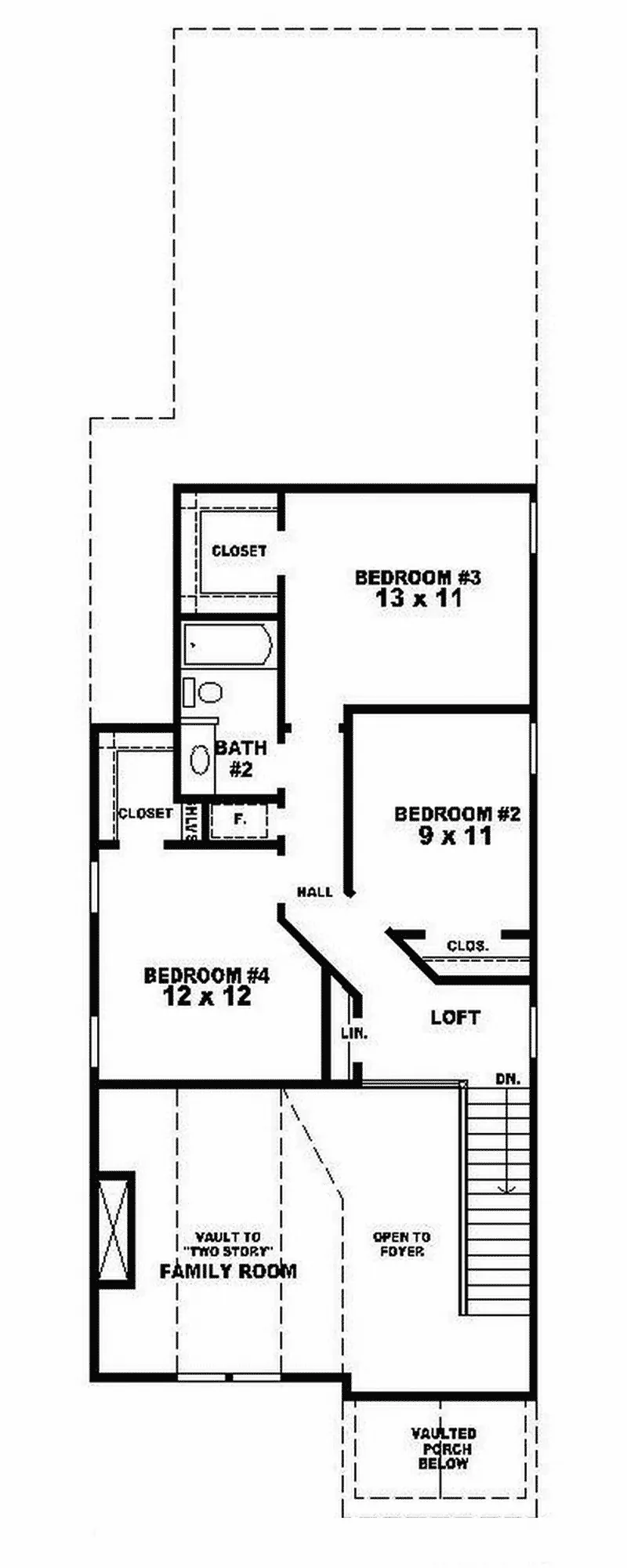 Shingle House Plan Second Floor - Morgan Acres Narrow Lot Home 087D-0146 - Shop House Plans and More