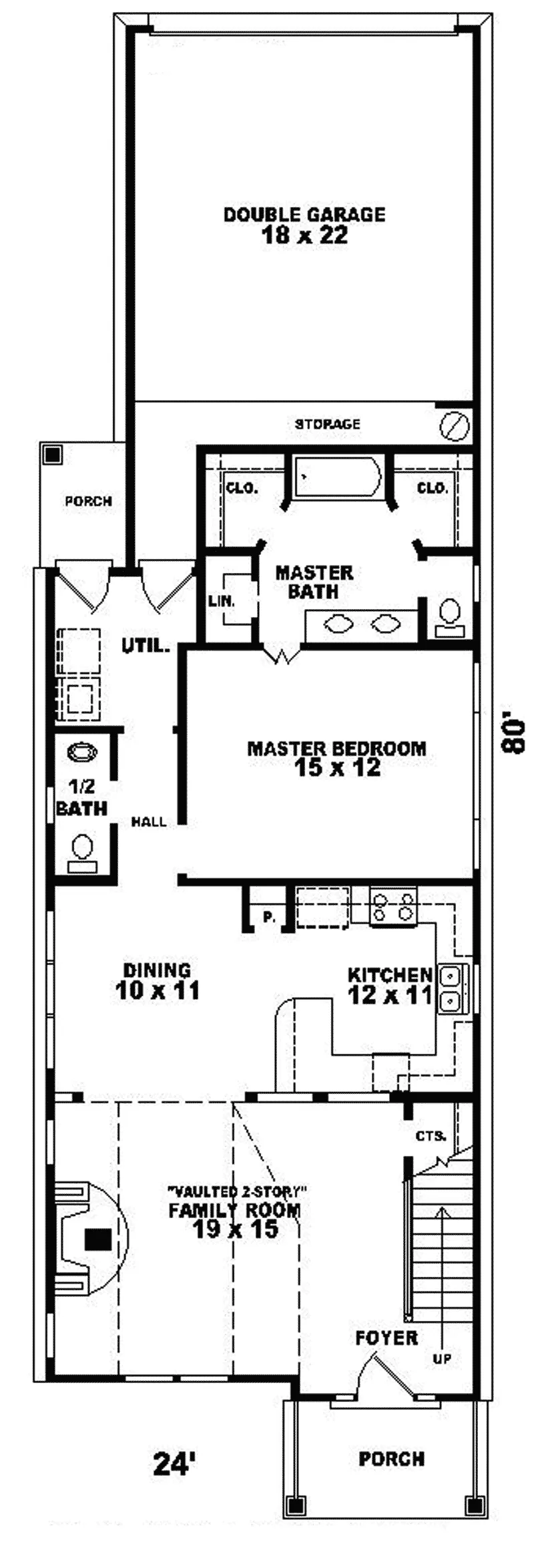 Waterfront House Plan First Floor - Peachwood Trail Narrow Lot Home 087D-0148 - Shop House Plans and More