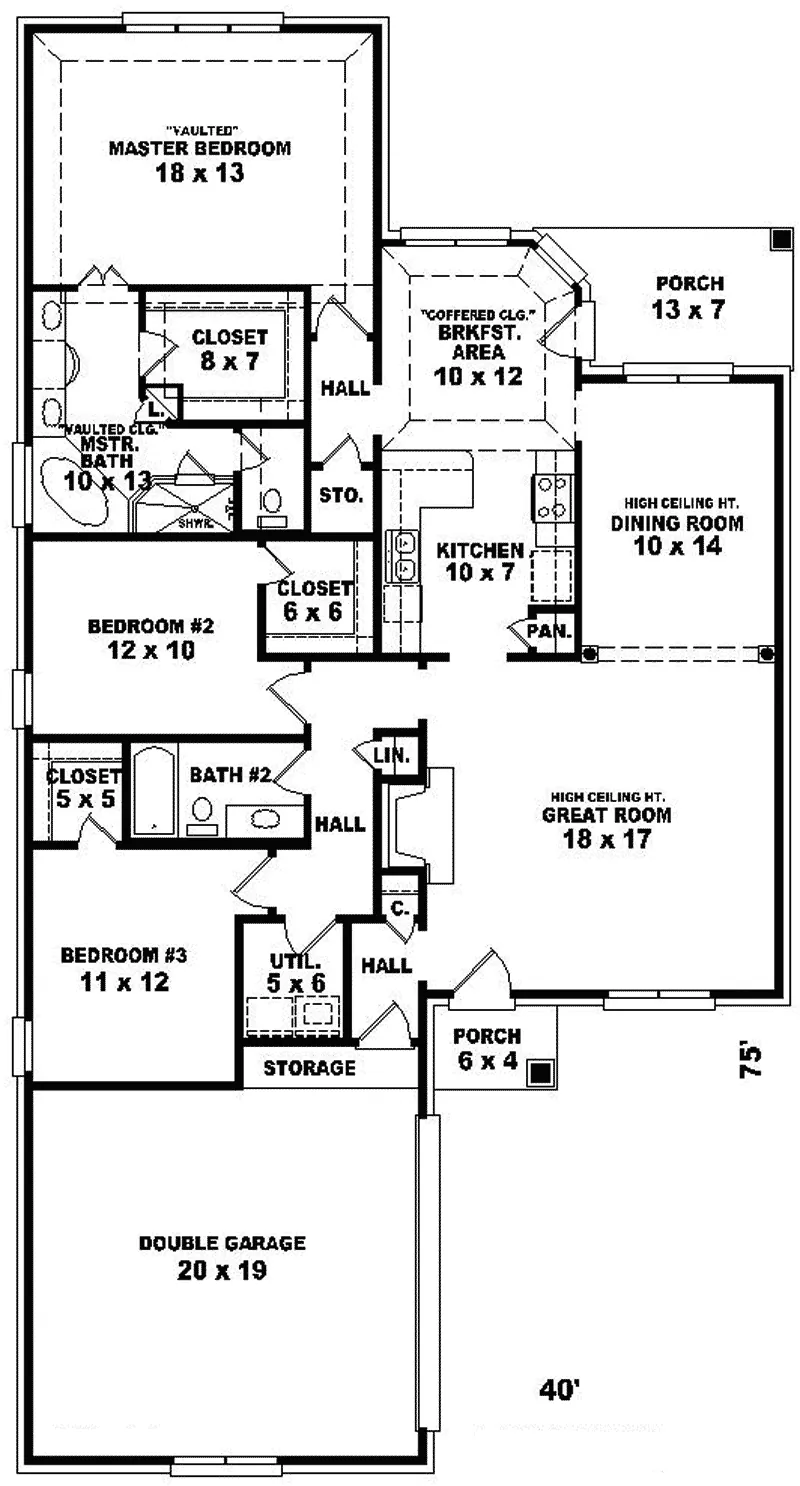 Ranch House Plan First Floor - Shirley Country Home 087D-0151 - Shop House Plans and More