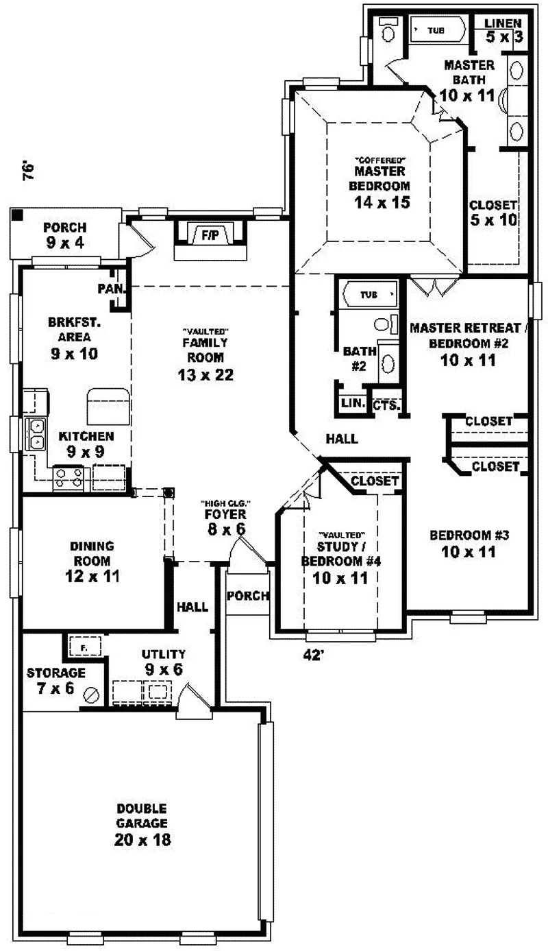 Ranch House Plan First Floor - Peyton Point European Home 087D-0152 - Shop House Plans and More