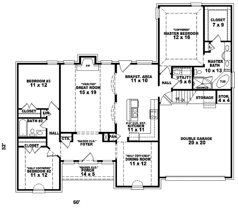 Southern House Plan First Floor - Shane Park Ranch Home 087D-0157 - Shop House Plans and More