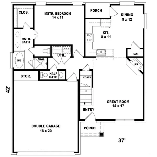 Country House Plan First Floor - Yelton Spring Narrow Lot Home 087D-0158 - Shop House Plans and More