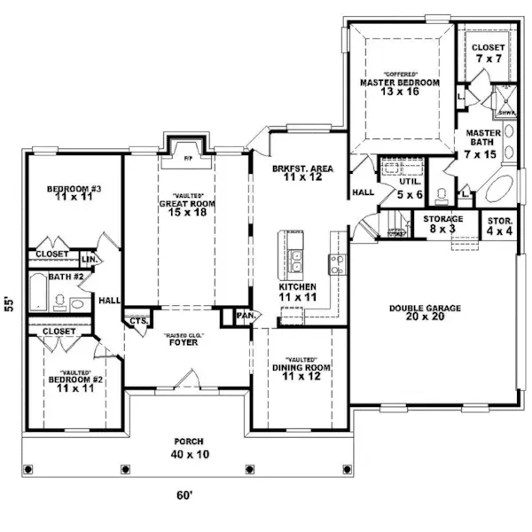 Ranch House Plan First Floor - Surrey Mill Country Home 087D-0164 - Shop House Plans and More