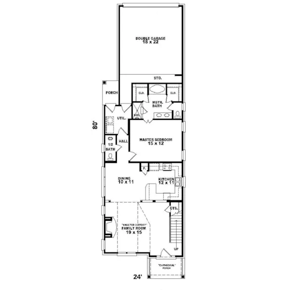 Craftsman House Plan First Floor - Alfredo Point Narrow Lot Home 087D-0170 - Search House Plans and More