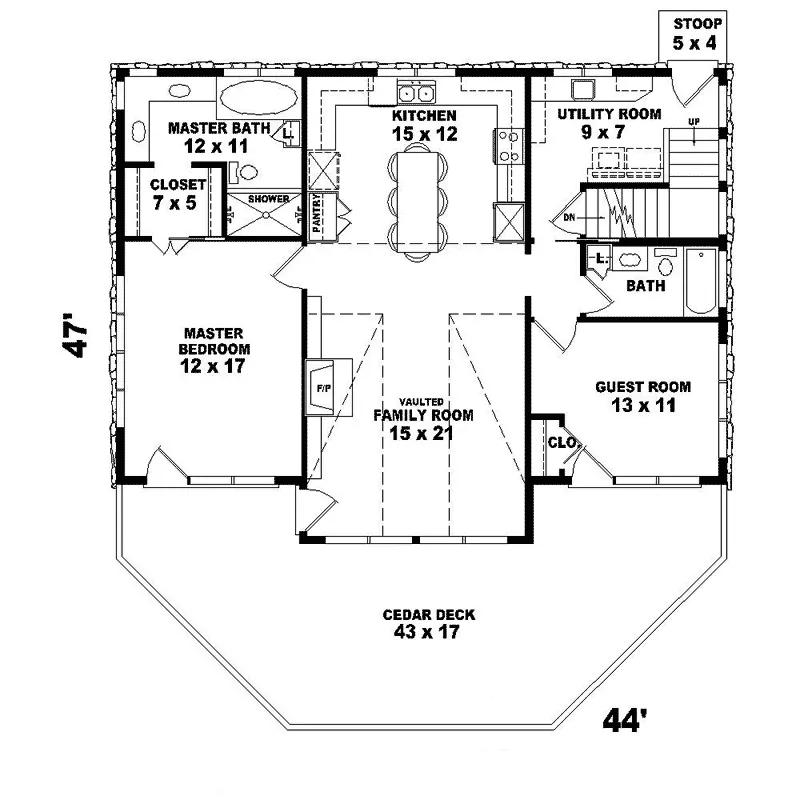 Arts & Crafts House Plan First Floor - Felsina A-Frame Vacation Home 087D-0195 - Search House Plans and More