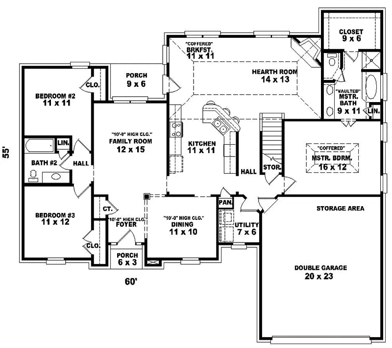 Country House Plan First Floor - Acorn Hollow Ranch Home 087D-0196 - Search House Plans and More