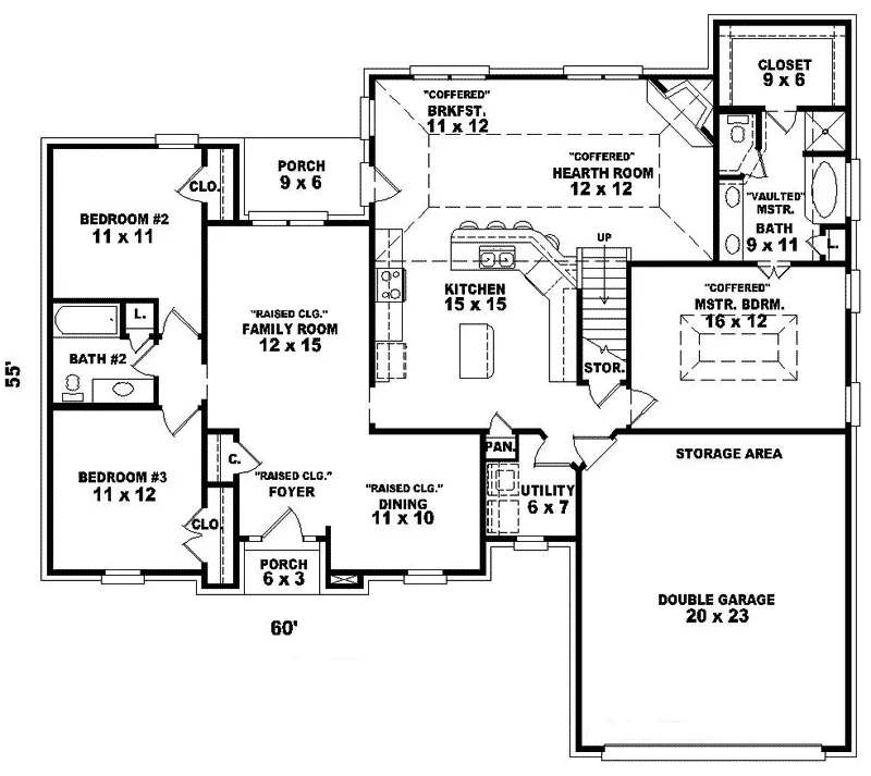 Ranch House Plan First Floor - Devin Pond Colonial Ranch Home 087D-0197 - Search House Plans and More