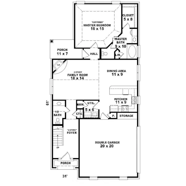 Traditional House Plan First Floor - Berkman Narrow Lot Home 087D-0216 - Search House Plans and More