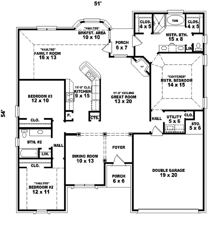 Ranch House Plan First Floor - Kempton Traditional Home 087D-0220 - Search House Plans and More