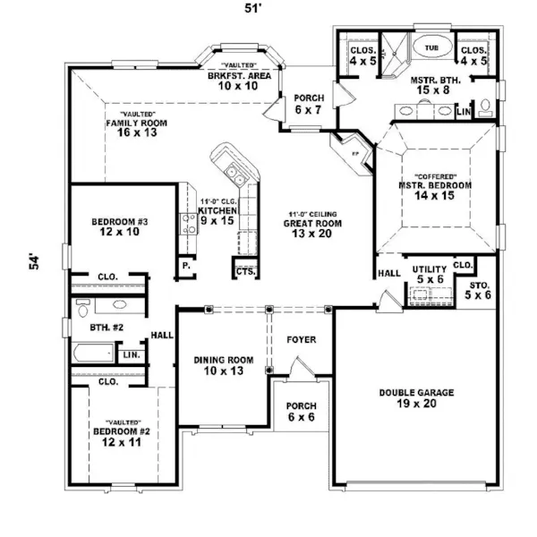 Southern House Plan First Floor - Kempton Traditional Home 087D-0220 - Search House Plans and More