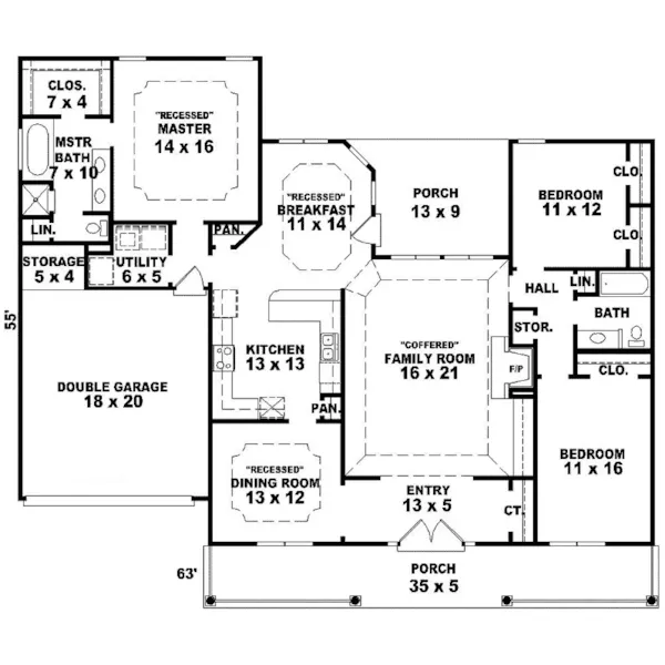 Ranch House Plan First Floor - Monteau Country Style Home 087D-0248 - Shop House Plans and More