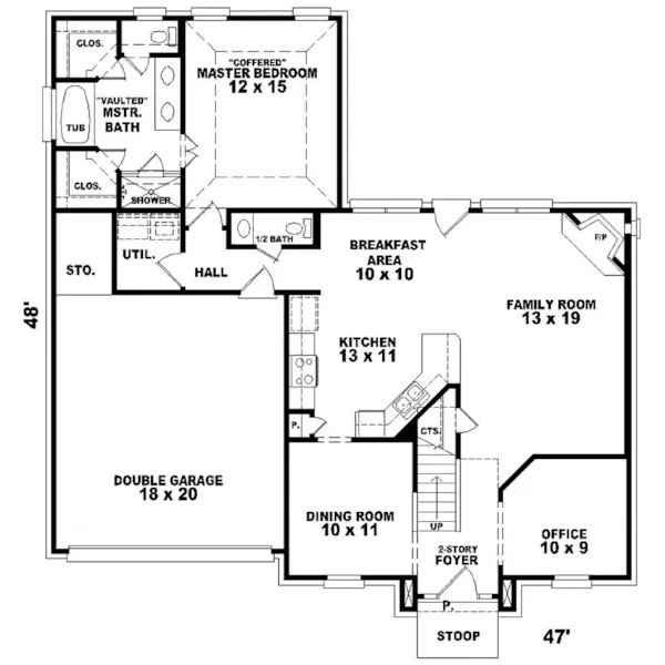 Colonial House Plan First Floor - Felton Plantation Georgian Home 087D-0249 - Search House Plans and More