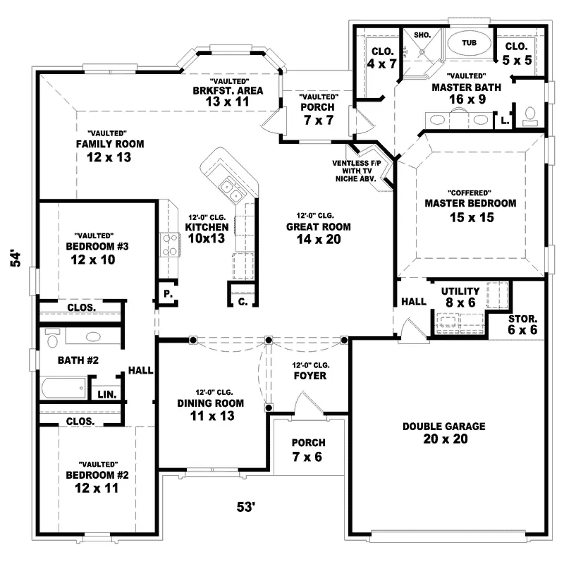 Ranch House Plan First Floor - Hufford Traditional Home 087D-0253 - Search House Plans and More
