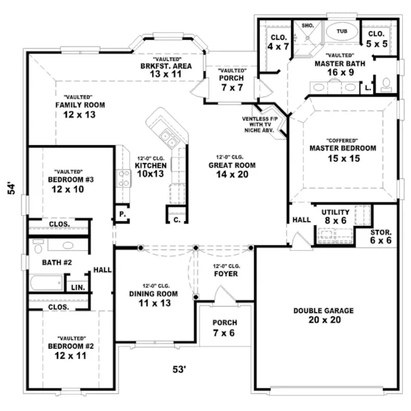 Country House Plan First Floor - Hufford Traditional Home 087D-0253 - Search House Plans and More