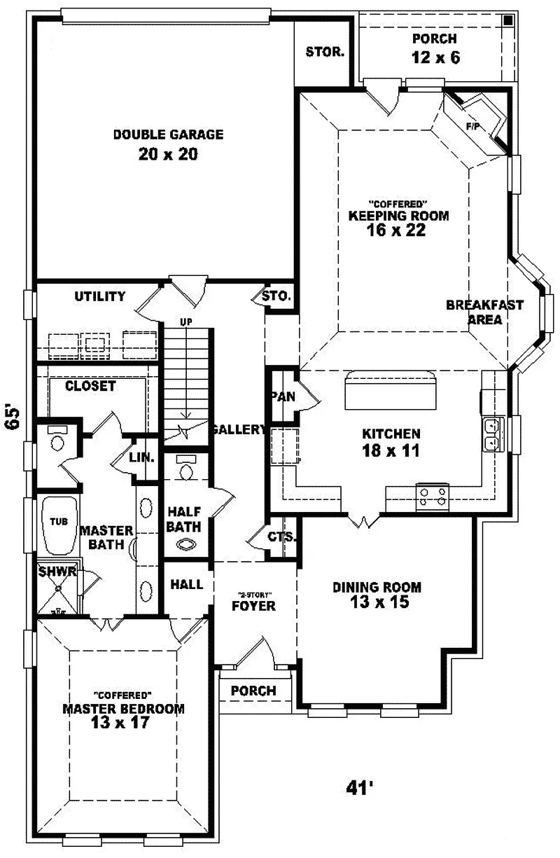 Southern House Plan First Floor - Maytag Georgian Home 087D-0305 - Shop House Plans and More