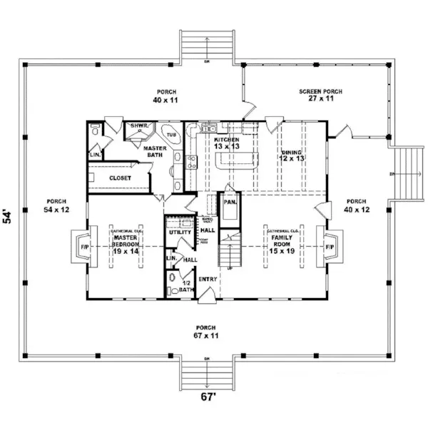 Farmhouse Plan First Floor - Homestead Mill Acadian Home 087D-0308 - Search House Plans and More