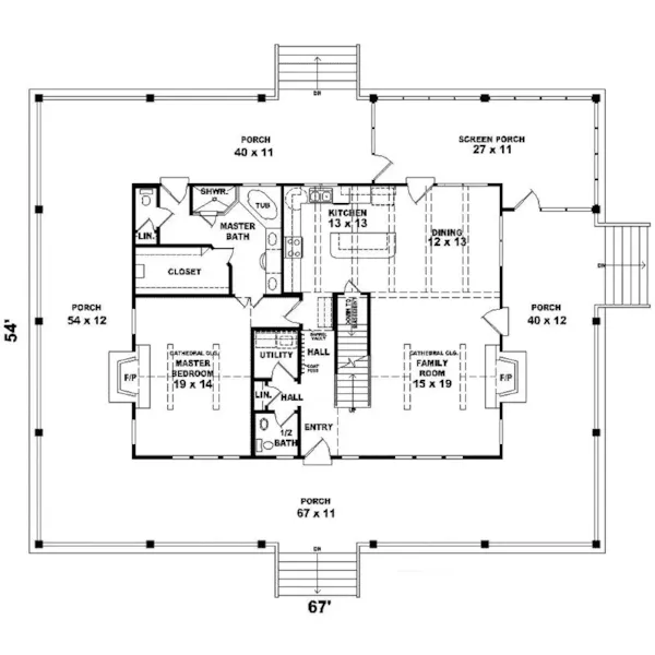 Country House Plan First Floor - Green Ledge Southern Home 087D-0309 - Search House Plans and More