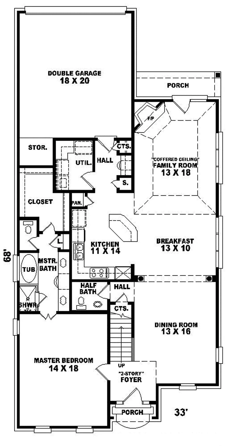 Southern House Plan First Floor - Konica Narrow Lot Home 087D-0310 - Search House Plans and More