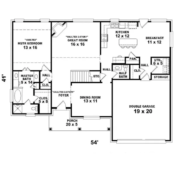 Colonial House Plan First Floor - Summer Oak Traditional Home 087D-0336 - Shop House Plans and More