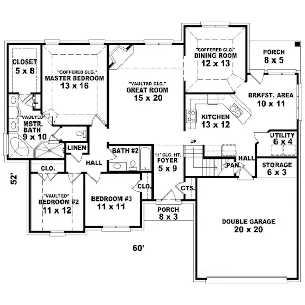 Southern House Plan First Floor - Watkins Woods Traditional Home 087D-0350 - Shop House Plans and More