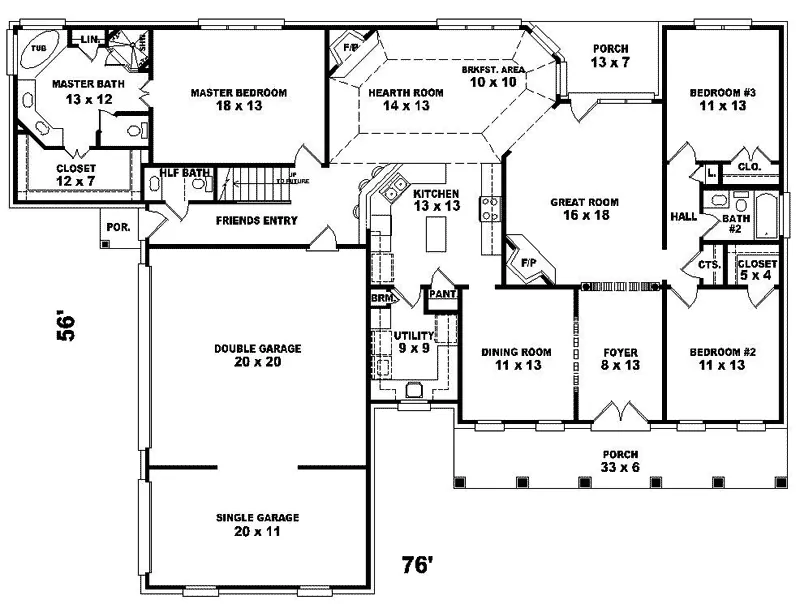 Colonial House Plan First Floor - Hartshorn Traditional Home 087D-0360 - Search House Plans and More