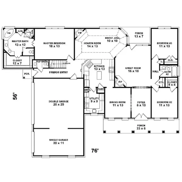 Ranch House Plan First Floor - Hartshorn Traditional Home 087D-0360 - Search House Plans and More