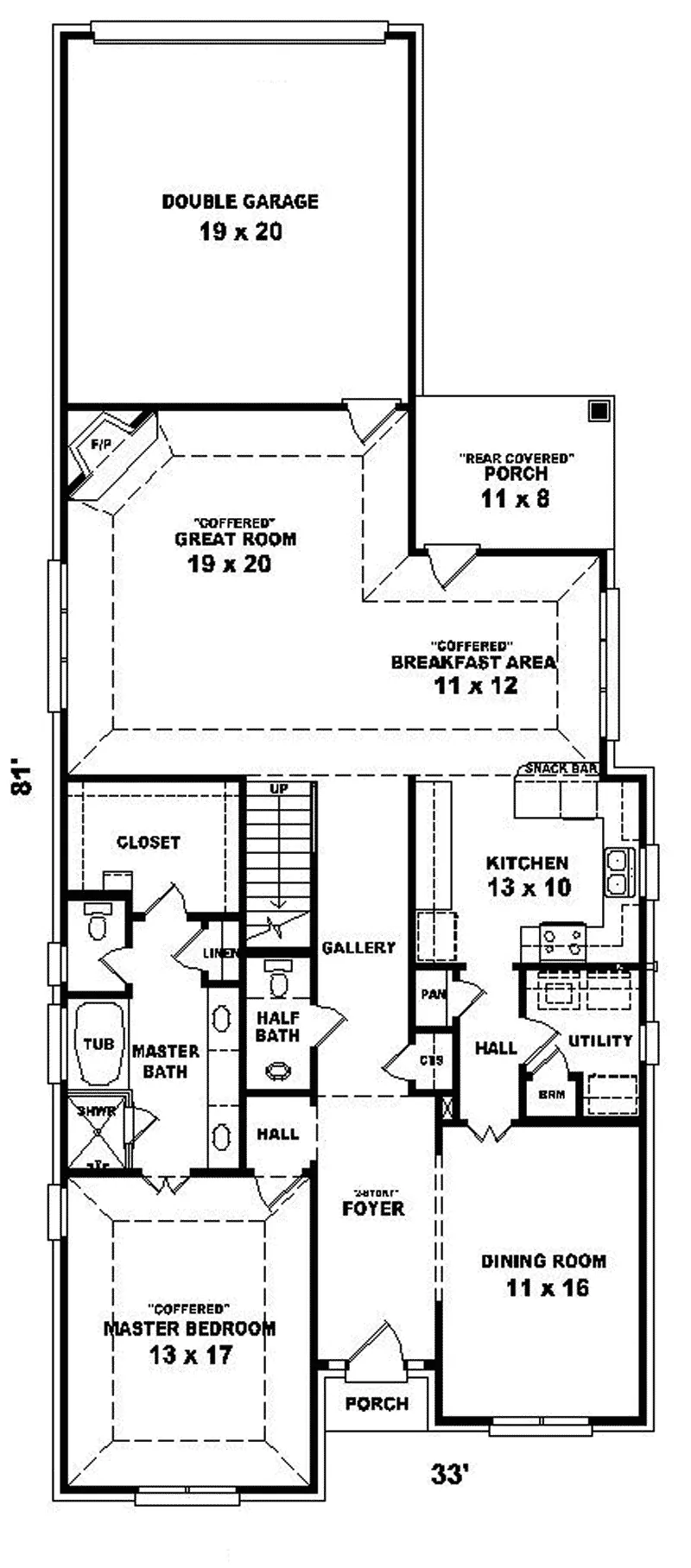 Traditional House Plan First Floor - Wetherburn Narrow Lot Home 087D-0371 - Shop House Plans and More