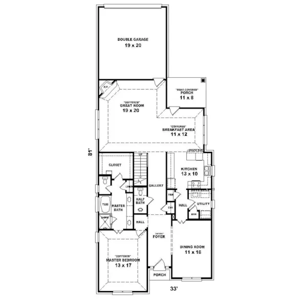 Country House Plan First Floor - Wetherburn Narrow Lot Home 087D-0371 - Shop House Plans and More