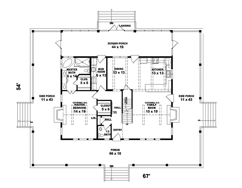 Country House Plan First Floor - Chalmette Acadian Home 087D-0398 - Search House Plans and More