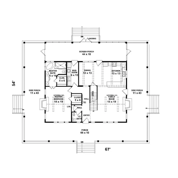 Country House Plan First Floor - Chalmette Acadian Home 087D-0398 - Search House Plans and More