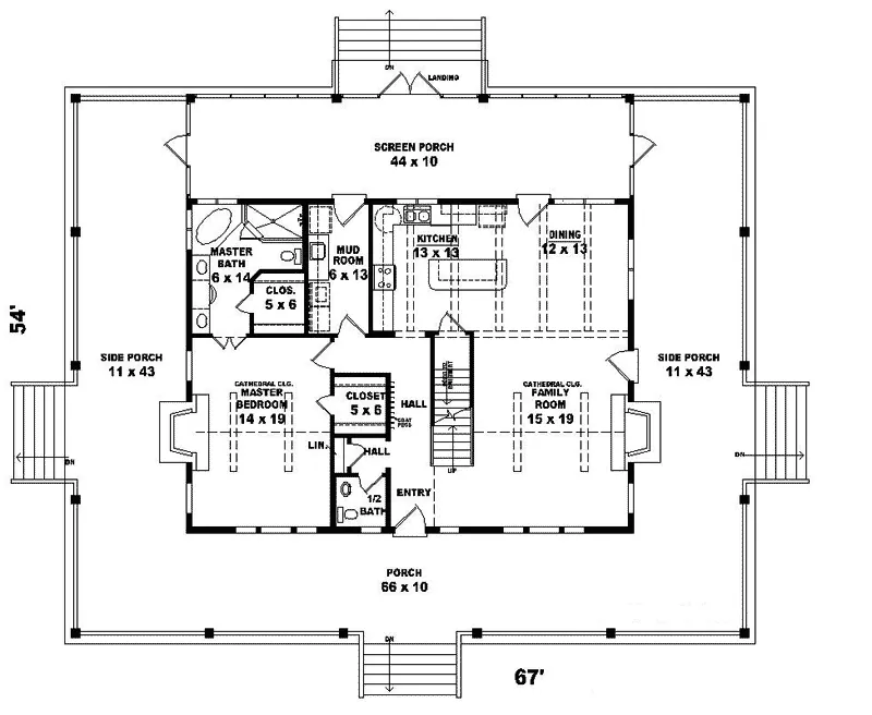 Southern House Plan First Floor - Armon Acadian Colonial Home 087D-0399 - Search House Plans and More