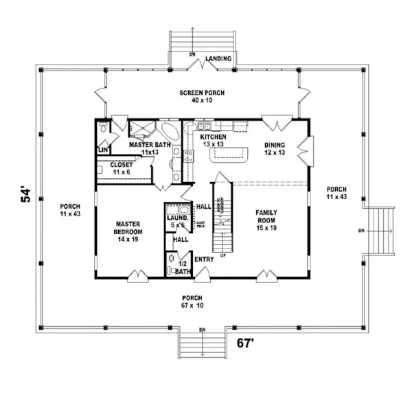 Colonial House Plan First Floor - Easton Raised Lowcountry Home 087D-0410 - Search House Plans and More