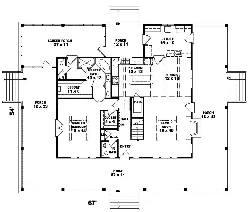 Farmhouse Plan First Floor - Longstone Plantation Home 087D-0417 - Shop House Plans and More