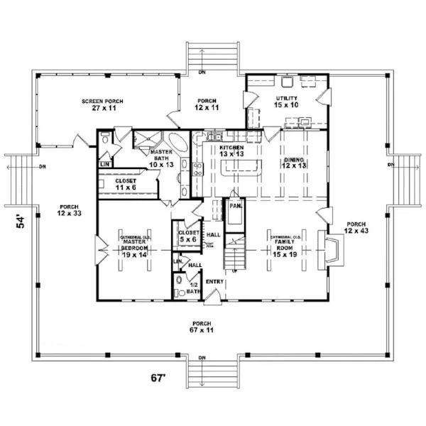 Colonial House Plan First Floor - Longstone Plantation Home 087D-0417 - Shop House Plans and More