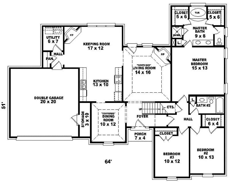 Southern House Plan First Floor - Lisburn Ranch Home 087D-0420 - Shop House Plans and More
