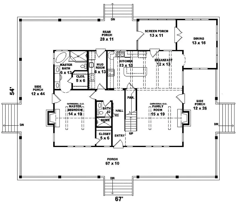 Farmhouse Plan First Floor - Ravenna Run Acadian Style Home 087D-0435 - Shop House Plans and More