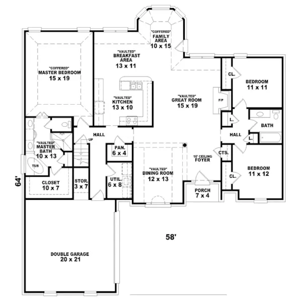 Traditional House Plan First Floor - Hortense Place Ranch Home 087D-0441 - Search House Plans and More