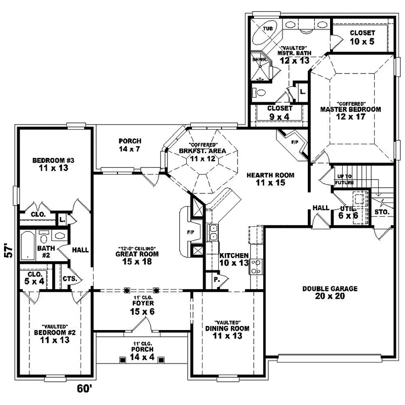 Colonial House Plan First Floor - Statler Colonial Ranch Home 087D-0458 - Shop House Plans and More