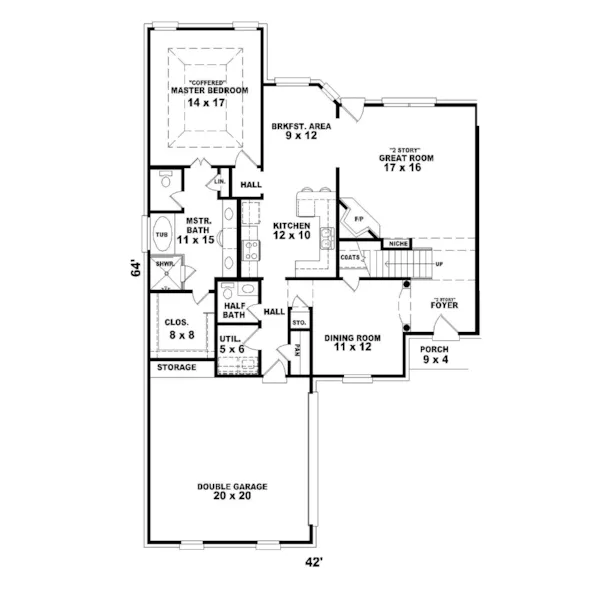 Southern House Plan First Floor - Vallerie Creek Traditional Home 087D-0497 - Shop House Plans and More