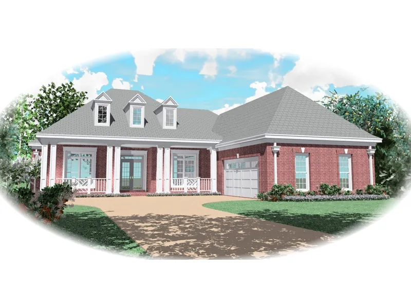 Colonial House Plan Front of Home - Hidden Creek Country Ranch Home 087D-0499 - Search House Plans and More