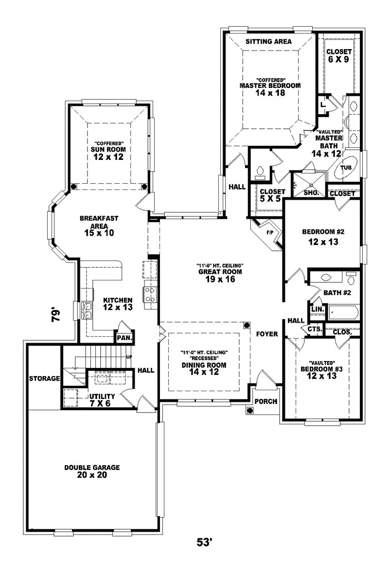 Southern House Plan First Floor - Lake Haven Traditional Home 087D-0503 - Shop House Plans and More