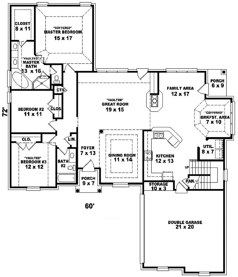 Southern House Plan First Floor - Wakefield Farm Ranch Home 087D-0512 - Shop House Plans and More