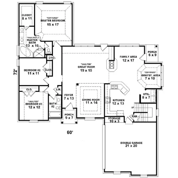 Southern House Plan First Floor - Wakefield Farm Ranch Home 087D-0512 - Shop House Plans and More