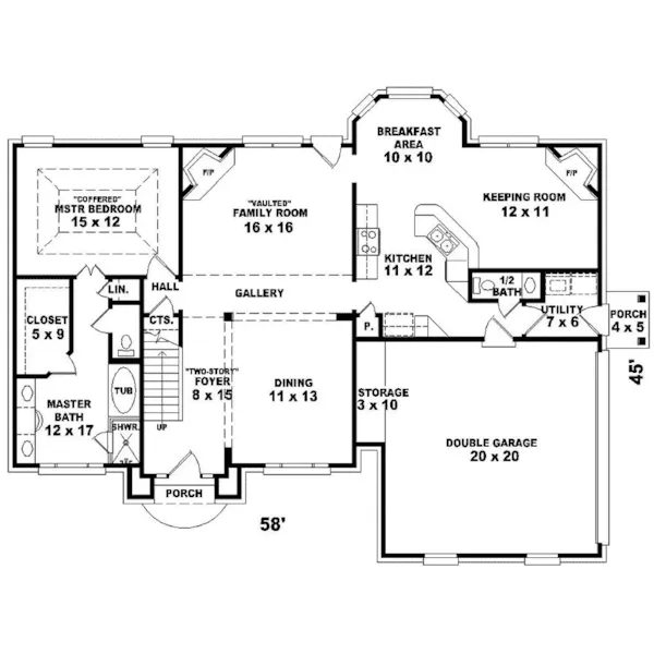 Southern House Plan First Floor - Breitling Georgian Home 087D-0546 - Search House Plans and More