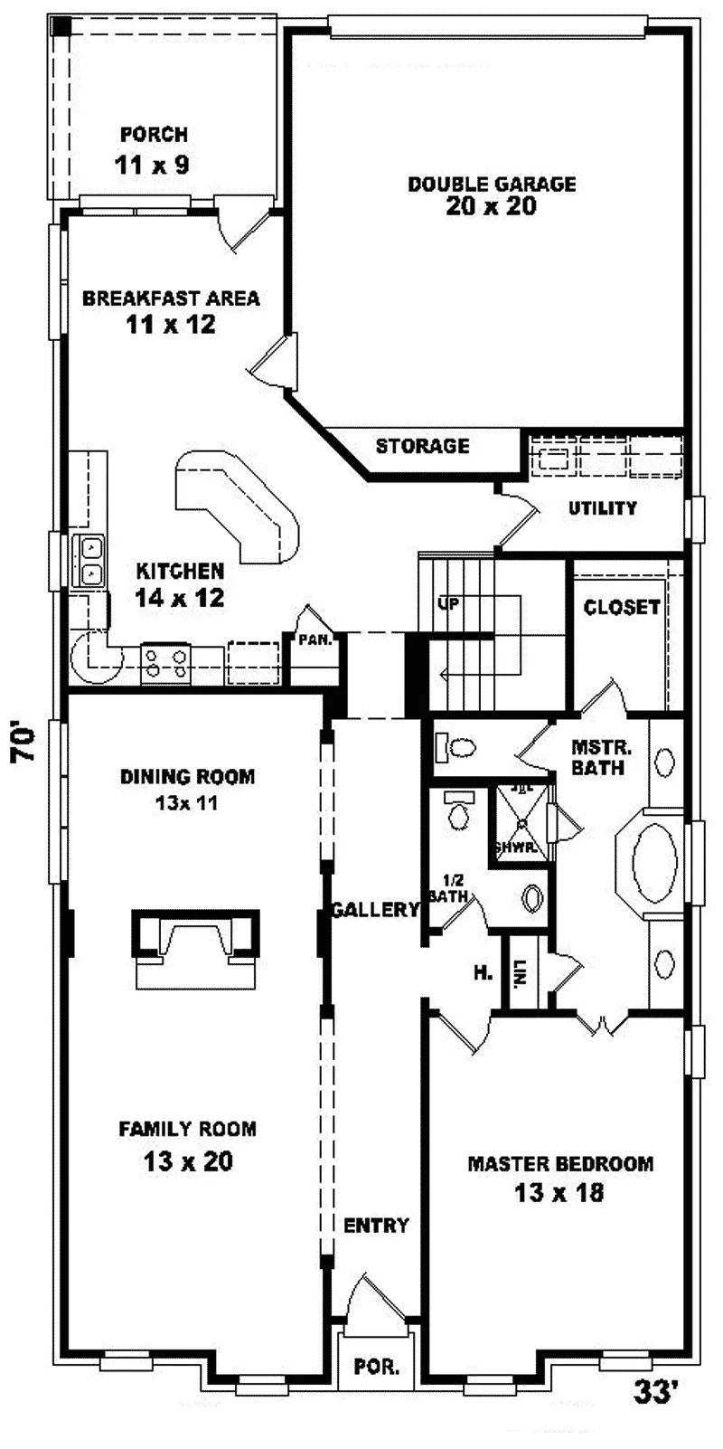 Southern House Plan First Floor - Tulip Bend Narrow Lot Home 087D-0560 - Shop House Plans and More