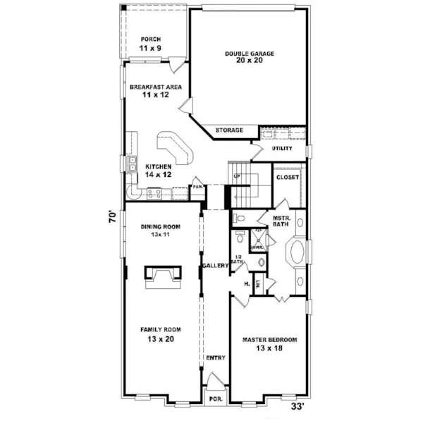 Colonial House Plan First Floor - Tulip Bend Narrow Lot Home 087D-0560 - Shop House Plans and More