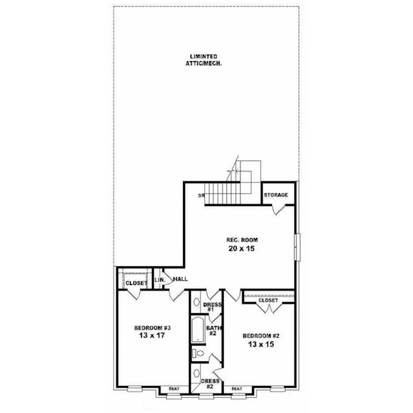 Colonial House Plan Second Floor - Tulip Bend Narrow Lot Home 087D-0560 - Shop House Plans and More